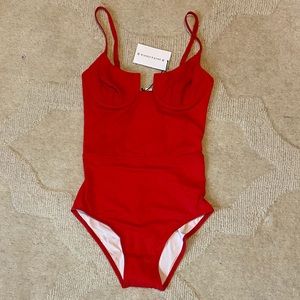 Red One-Piece Solid & Striped Swimsuit